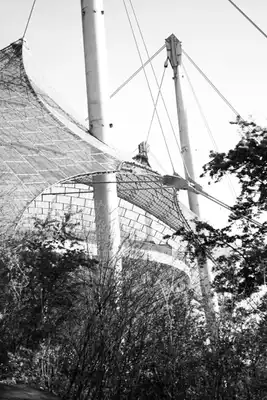 A black and white picture of the olympic stadium in munich.